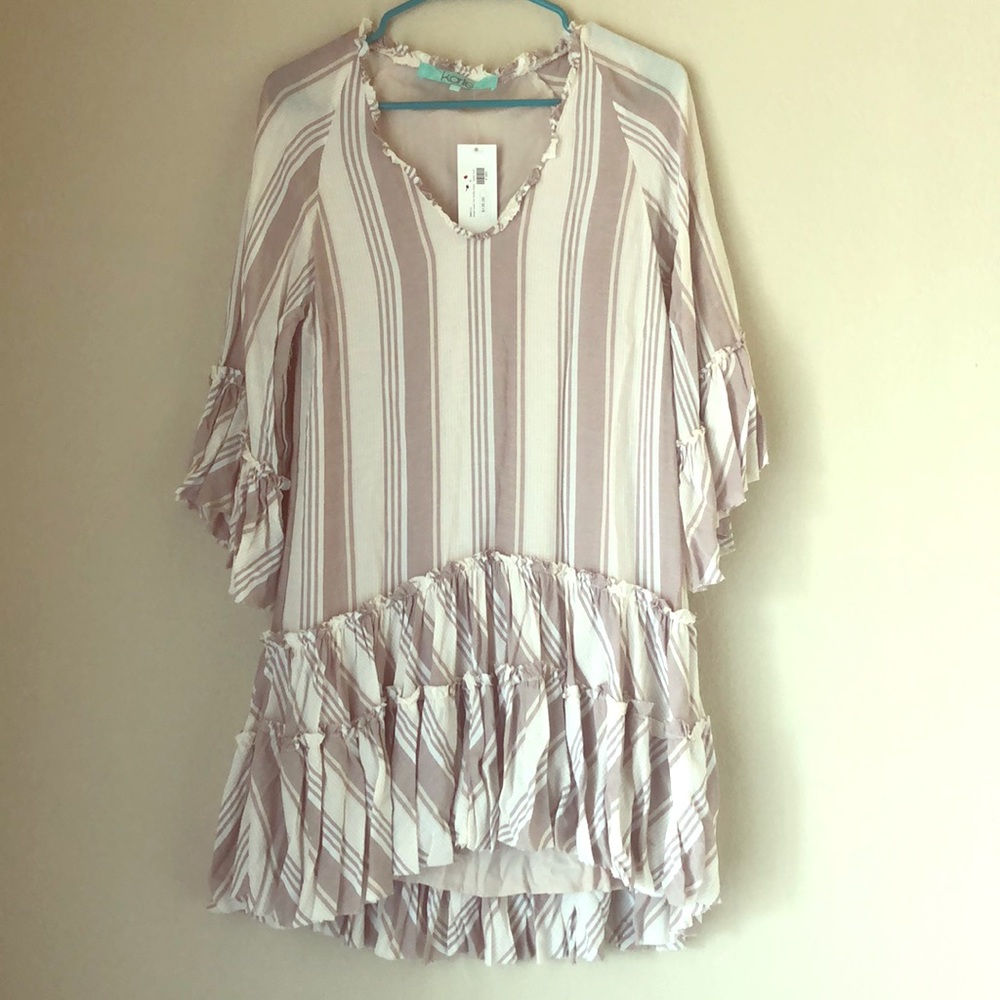 Stripe V neck Tier Ruffle Dress